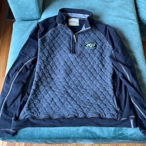 Tommy Bahama Men’s XL Jets Football Quilted Half-Zip Pullover Black and Grey